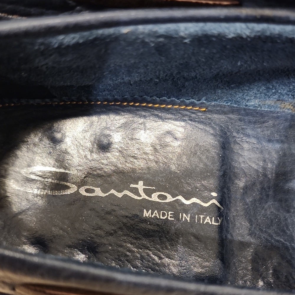 Santoni Dark Blue Leather Loafers - Picture 2 of 6
